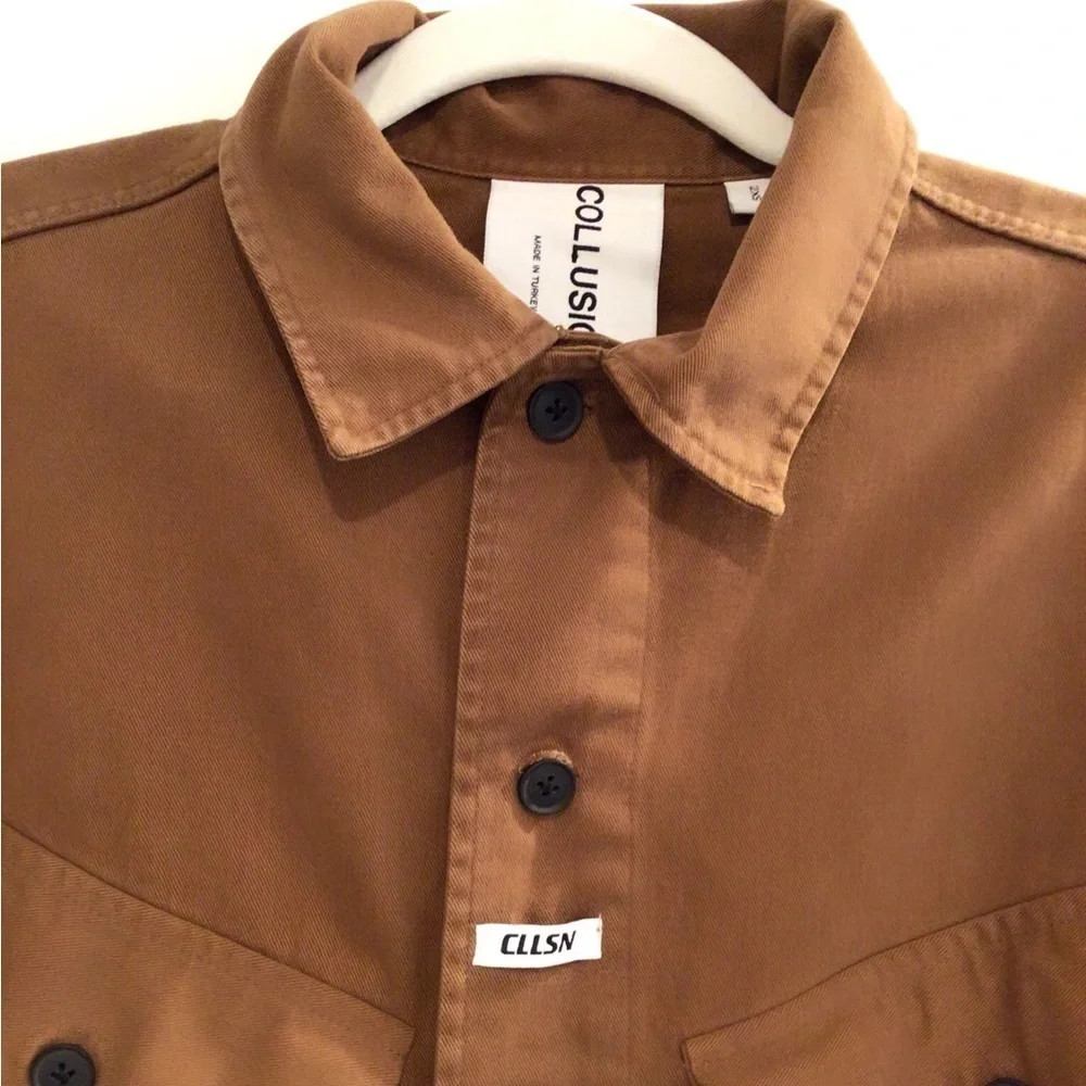 Collusion Men Jacket size XXS color brown collar button down front pockets